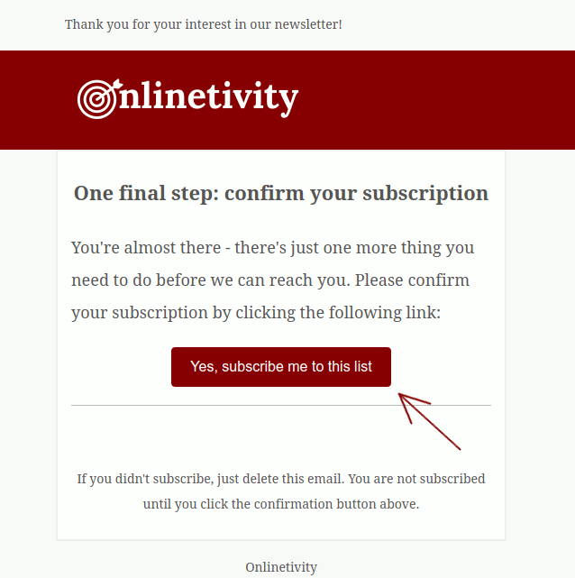 Onlinetivity Confirmation Email
