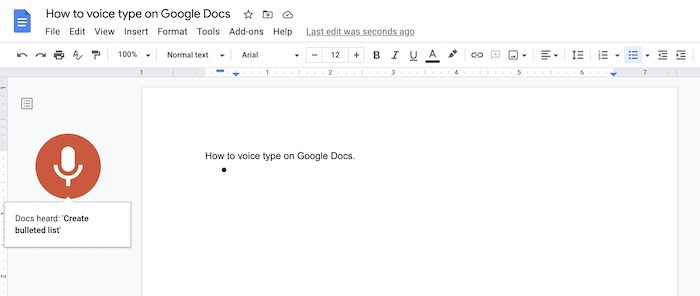 Voice Typing Google Docs Create Bullet List