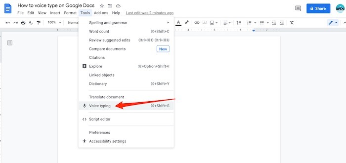 Voice Typing Google Docs Start Voice Typing