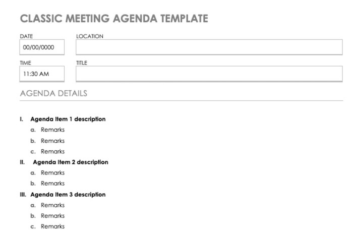 Neat Meeting Agenda Templates Classic