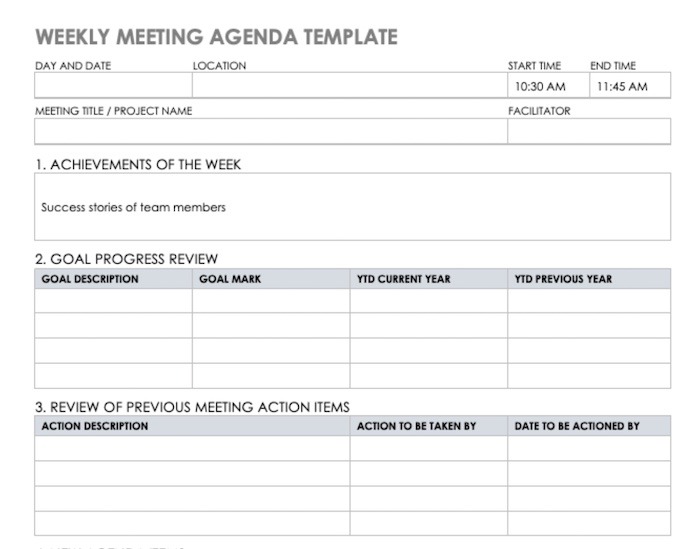 Neat Meeting Agenda Templates Weekly